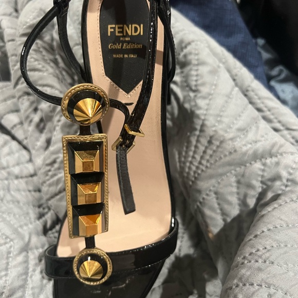 Fendi Shoes - Fendi Women's Black and Gold Sandals